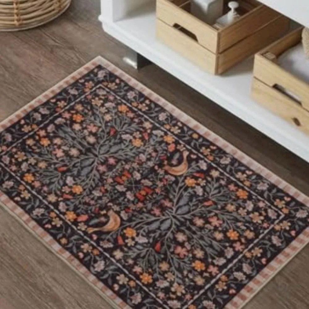 Bohemian Pattern Accent Rug - Black & Orange 2X3 Feet